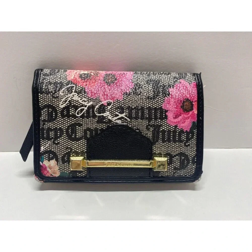 Juicy Couture Black Wallet Petal Stat Floral Monogram Y2K Key Ring